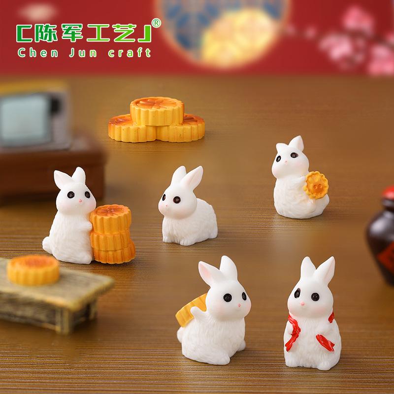Tiểu cảnh thỏ và bánh trung thu mini trang trí chậu cây (ZC-1239)