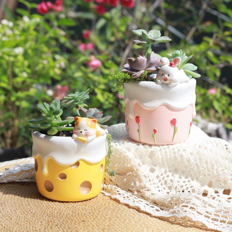 Chậu cây mọng nước hình kem phô mai resin, chậu mini trang trí ban công sân vườn (RG-33)