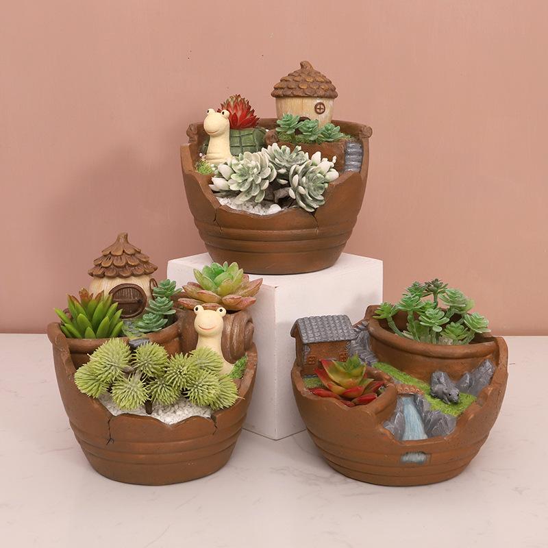 Chậu Cây Resin Chậu cây mọng nước vườn trên không có đèn LED, chậu resin hoạt hình, trang trí ban công (RG-252)