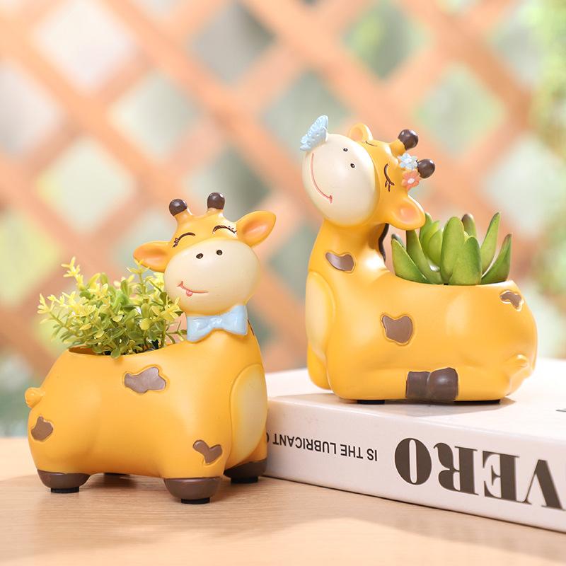 Chậu cây mọng nước hình hươu hoạt hình resin, chậu mini trang trí ban công, bàn làm việc và sân vườn (RG-53)