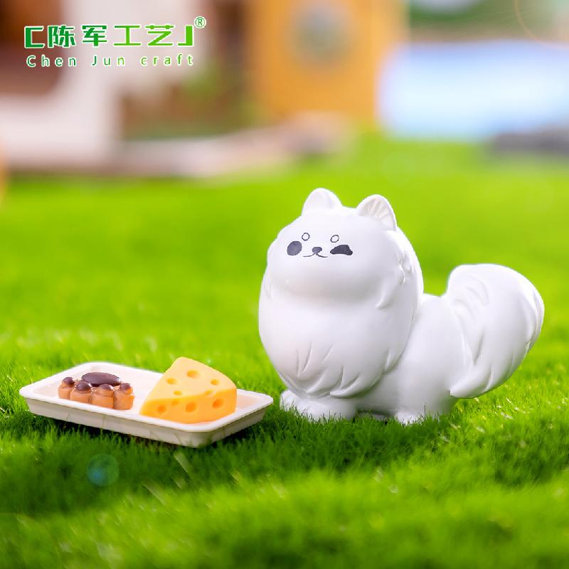 Tiểu cảnh chó Samoyed trắng mini trang trí xe và bàn (TZC-987)