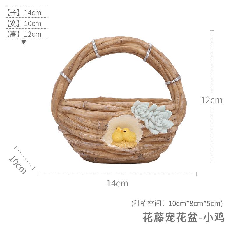 Chậu cây mọng nước hình giỏ tre resin, chậu mini động vật, trang trí tiểu cảnh và cây xanh (RG-259)