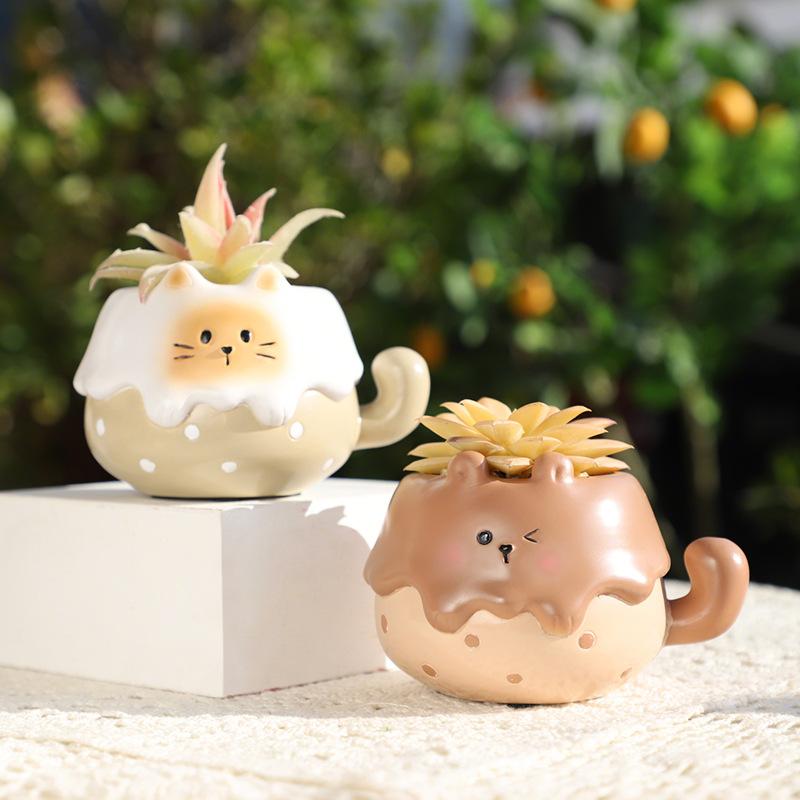 Chậu cây hình thú cưng hoạt hình resin, chậu mọng nước mini, trang trí ban công sân vườn (RG-24)