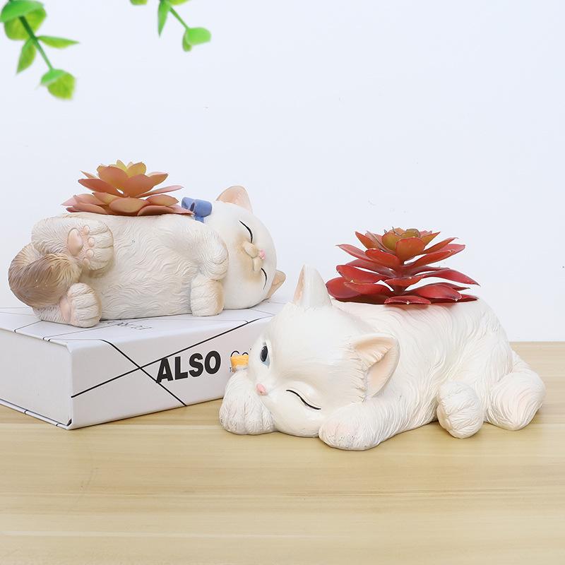 Chậu cây mọng nước hình mèo resin phong cách Mỹ, chậu mèo mini, trang trí bàn và ban công (RG-30)