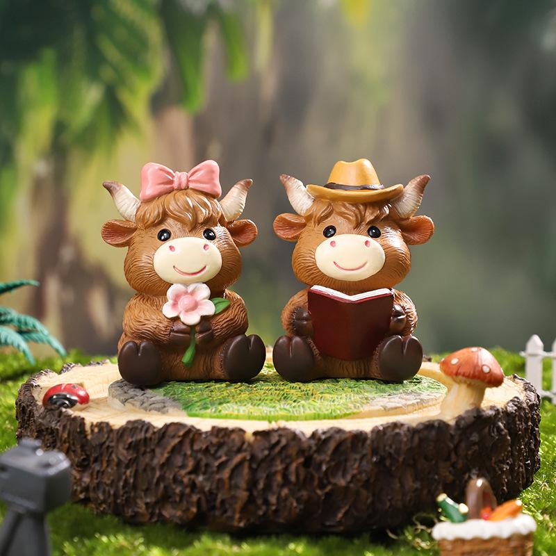 Tượng bò Highland Scotland resin, đồ trang trí sân vườn, tiểu cảnh và vườn ngoài trời (RG-216)