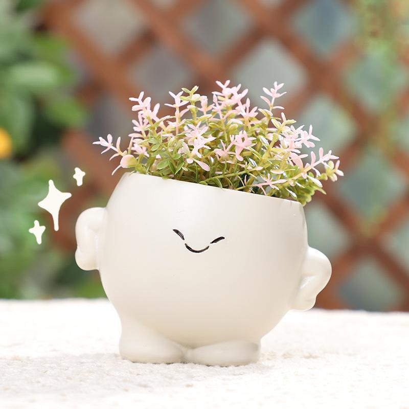 Chậu cây mọng nước mặt biểu cảm hoạt hình resin, chậu mini để bàn, trang trí sân vườn (RG-65)