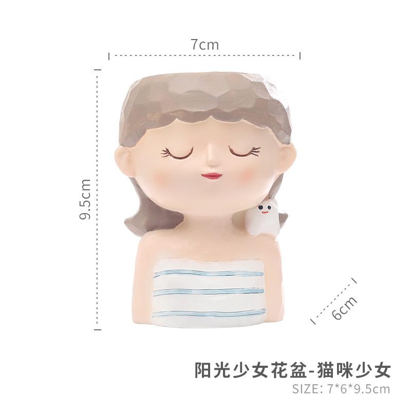 Chậu cây mọng nước hình bé gái resin, chậu mini để bàn, trang trí ban công và sân vườn (RG-241)