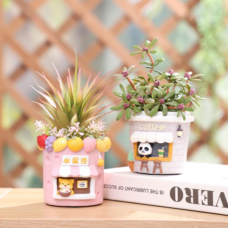 Chậu cây mọng nước hình cửa hàng đồ ăn hoạt hình, chậu mini resin, trang trí nhà và văn phòng (RG-94)