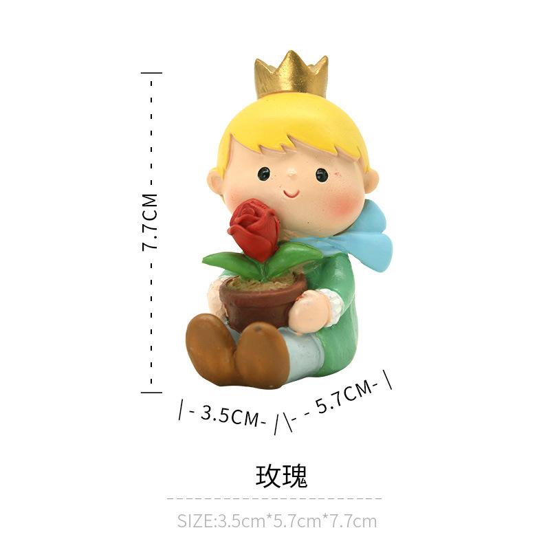 Tượng hoàng tử bé resin, phụ kiện sinh nhật và bánh kem, chậu cây mọng nước tiểu cảnh (RG-285)