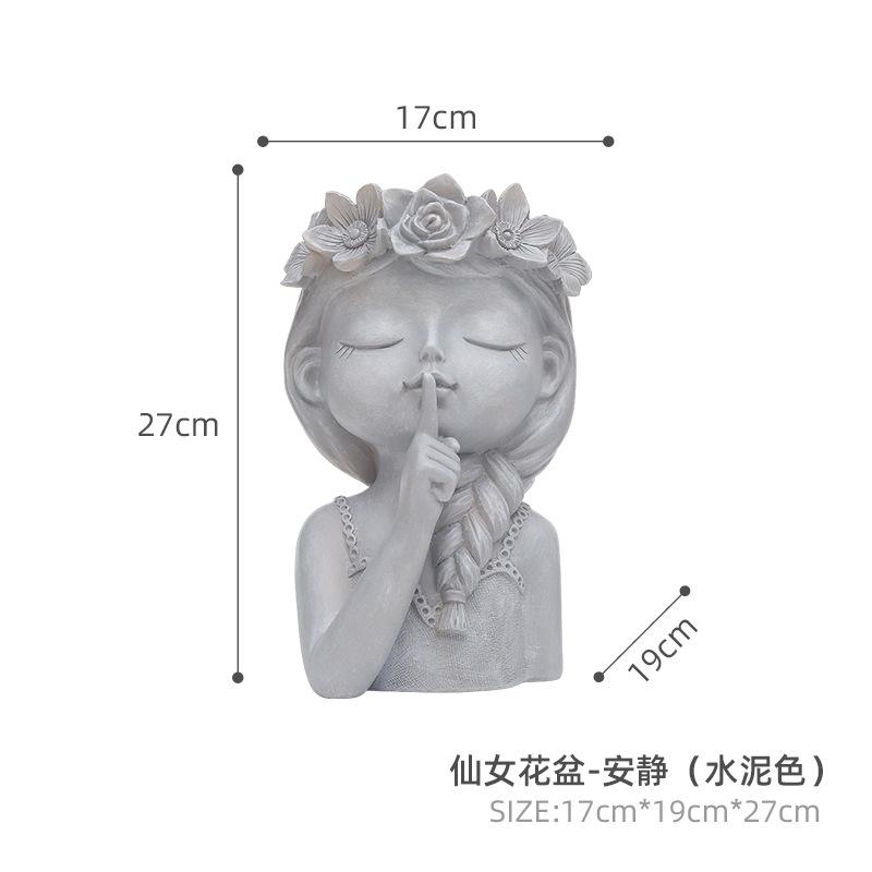 Chậu cây hình cô gái tiên resin cỡ lớn, chậu trang trí phòng khách, bàn làm việc và sân vườn (RG-90)