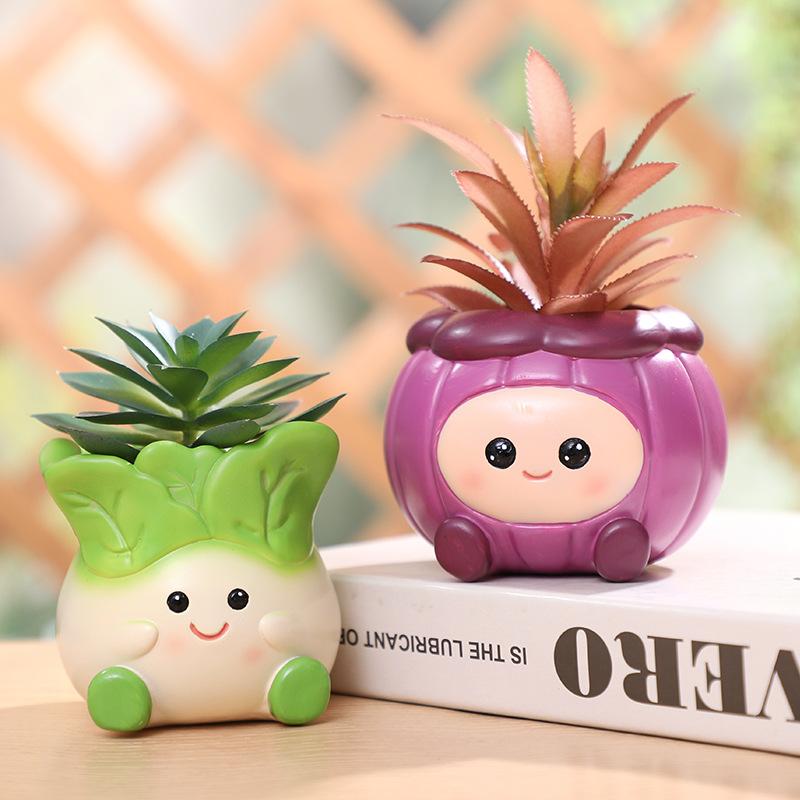 Chậu cây mọng nước hình rau củ hoạt hình resin, chậu mini để bàn, trang trí cửa sổ và nhà (RG-58)
