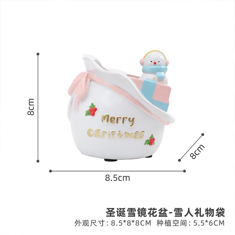 Chậu cây mọng nước Giáng Sinh resin vẽ tay, chậu mini trang trí bàn, tiểu cảnh và sân vườn (RG-205)
