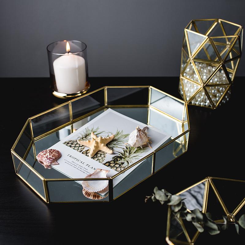 Khay kính viền đồng đựng bánh, trang sức, mỹ phẩm (DG-98)