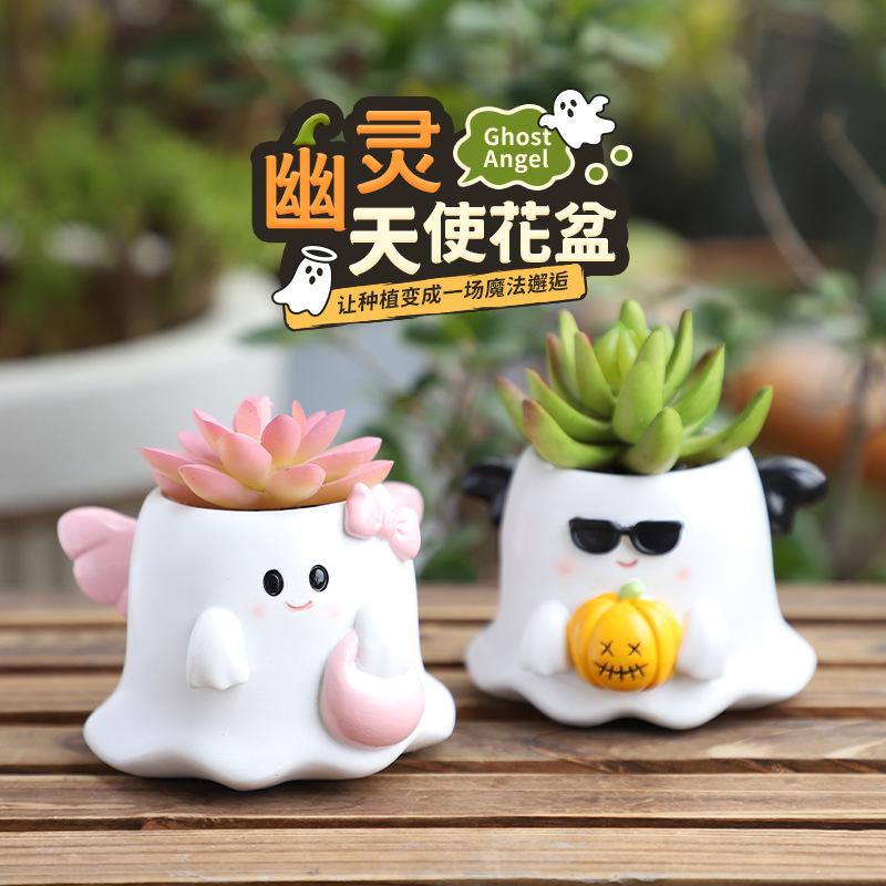 Chậu cây mọng nước hình ma Halloween, chậu mini trang trí bàn, sân vườn và tiểu cảnh (RG-134)