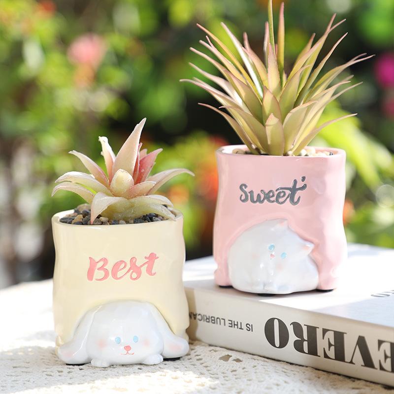 Chậu cây hình túi giấy hoạt hình resin, chậu mọng nước mini, trang trí ban công và bàn làm việc (RG-93)