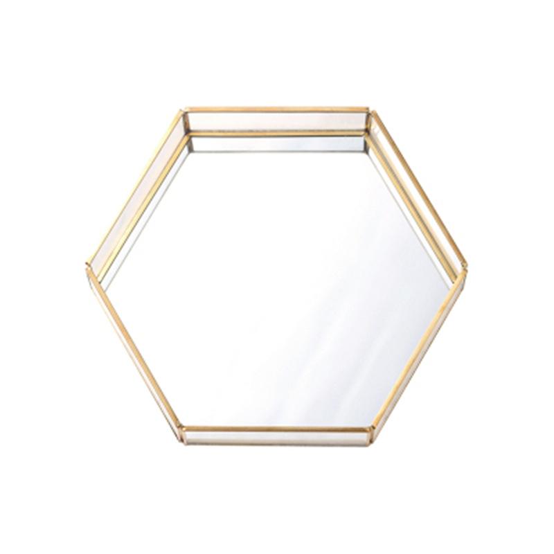 Khay kính lục giác lớn viền đồng Bắc Âu, khay trang sức bánh ngọt (DG-100)