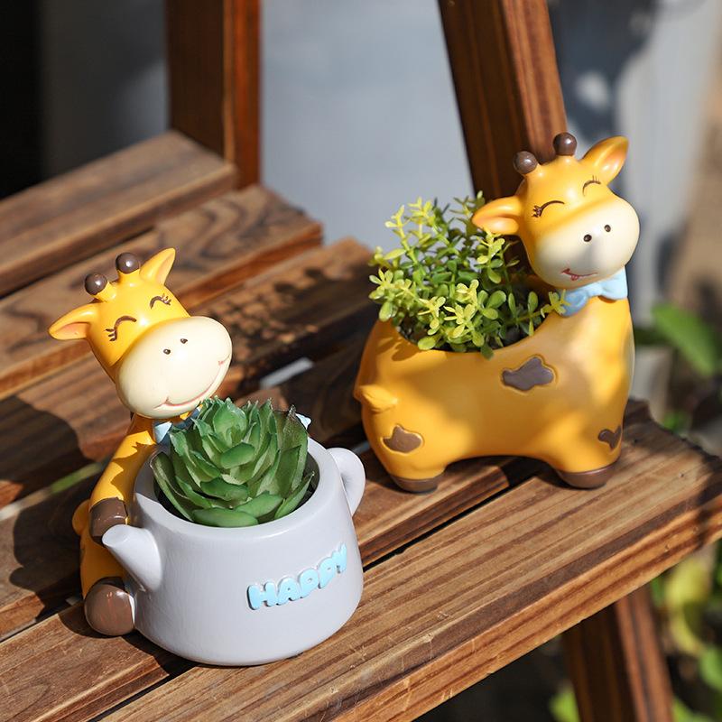 Chậu cây mọng nước hình hươu hoạt hình resin, chậu mini trang trí ban công, bàn làm việc và sân vườn (RG-53)