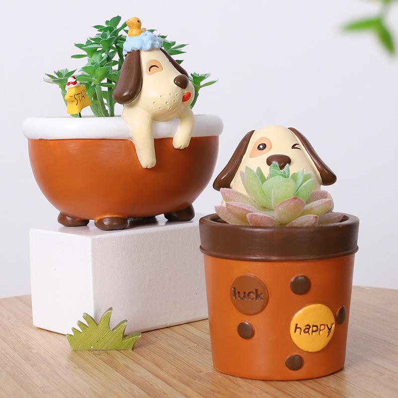 Chậu cây mọng nước hình chó hoạt hình resin, chậu mini trang trí bàn, ban công và tiểu cảnh (RG-88)