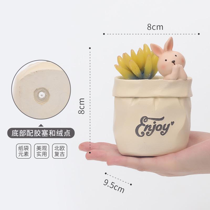 Chậu cây mọng nước hình túi giấy động vật hoạt hình resin, chậu mini trang trí bàn, văn phòng và tiểu cảnh (RG-102)