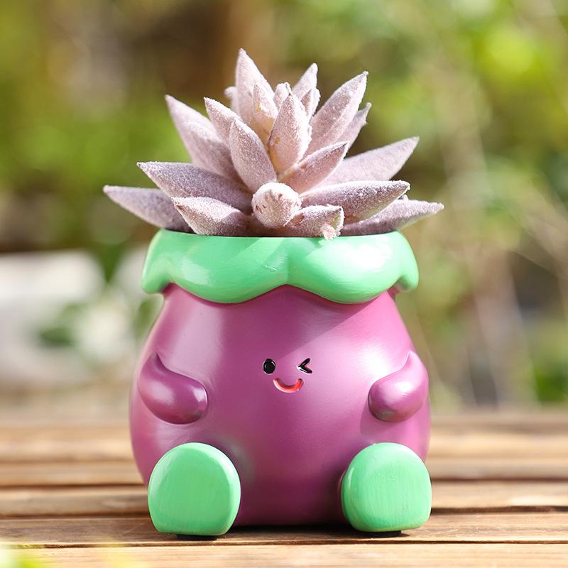 Chậu cây mọng nước hình rau củ hoạt hình resin, chậu mini để bàn, trang trí văn phòng và nhà (RG-106)