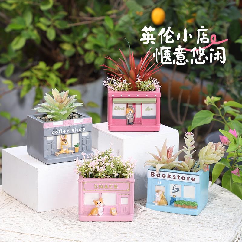 Chậu cây mọng nước hình phố cổ Anh resin, chậu mini trang trí nhà, sân vườn và ban công (RG-109)
