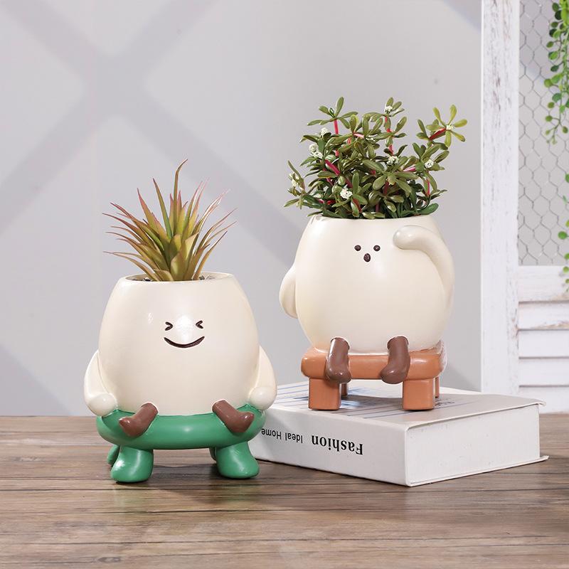 Chậu cây mọng nước mặt cười resin, chậu mini để bàn, trang trí nhà và sân vườn (RG-148)