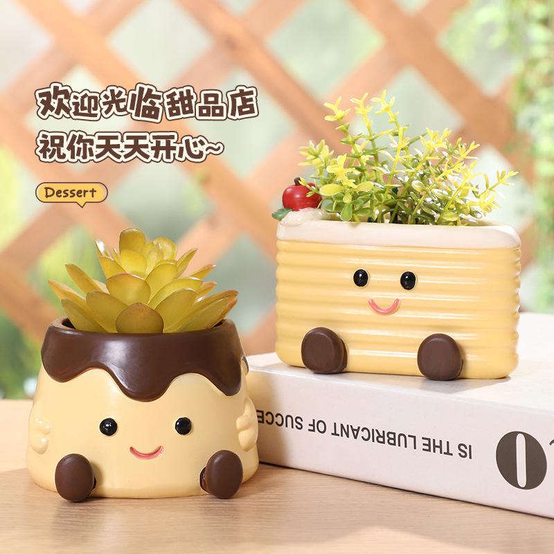 Chậu cây mọng nước hình bánh kem resin, chậu mini để bàn, trang trí cửa sổ sân vườn (RG-32)