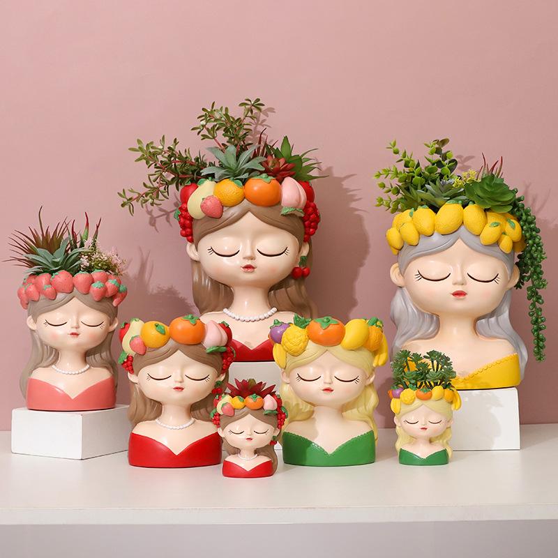Chậu cây resin hình vòng hoa trái cây, chậu mọng nước mini, trang trí bàn và sân vườn (RG-28)