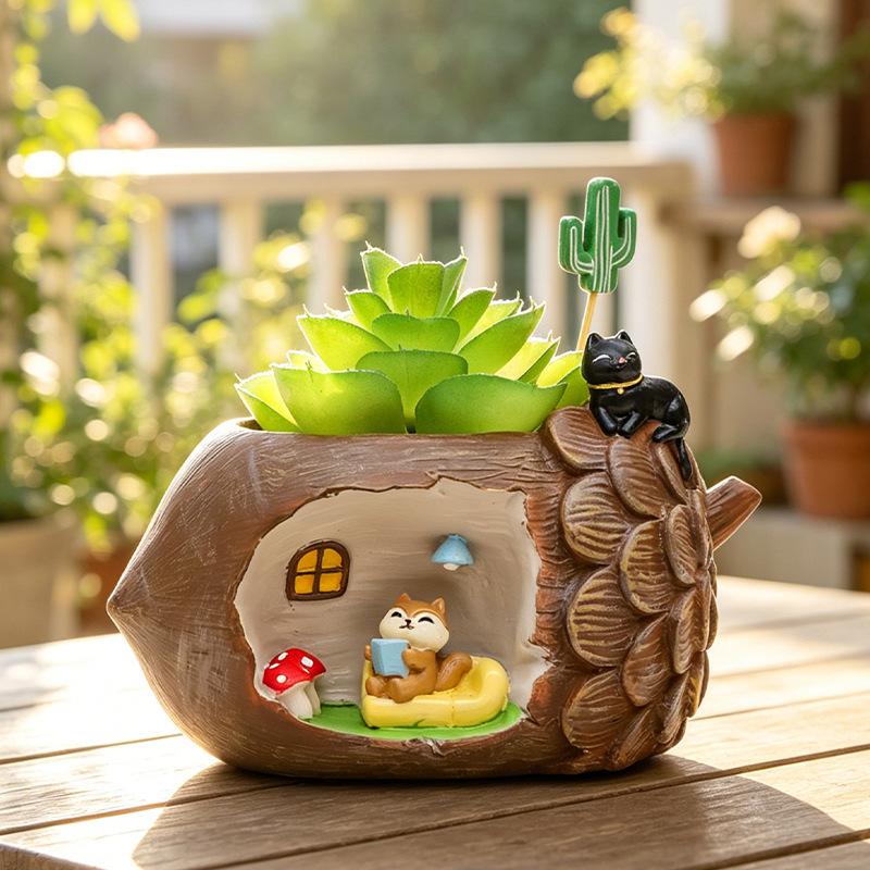 Chậu cây hình quả thông resin, giá đỡ cây mini, chậu mọng nước trang trí cửa sổ (RG-22)