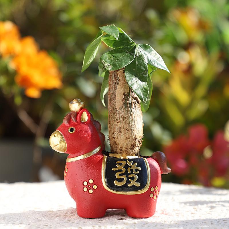 Chậu cây mọng nước hình ngựa hoạt hình resin, chậu mini chủ đề năm Ngọ, trang trí bàn (RG-98)