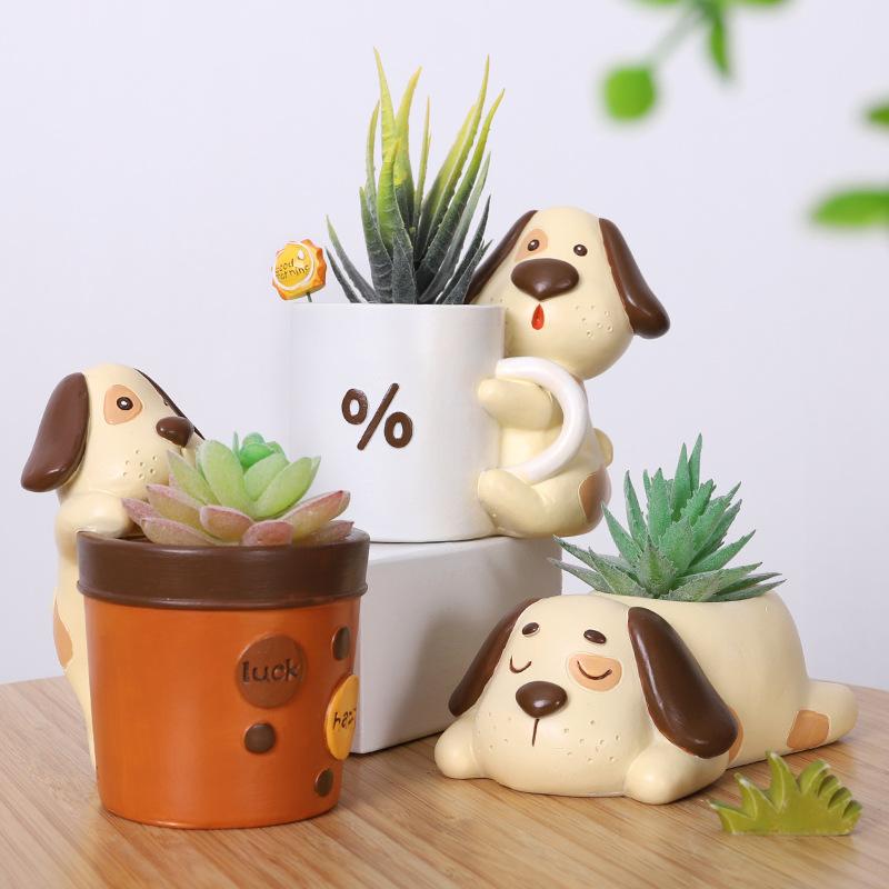 Chậu cây mọng nước hình chó hoạt hình resin, chậu mini trang trí bàn, ban công và tiểu cảnh (RG-88)
