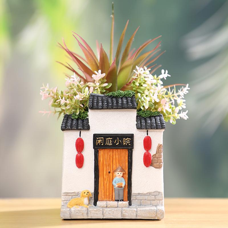 Chậu cây mọng nước resin phong cách kiến trúc Huệ Châu, chậu mini trang trí sân vườn và ban công (RG-150)