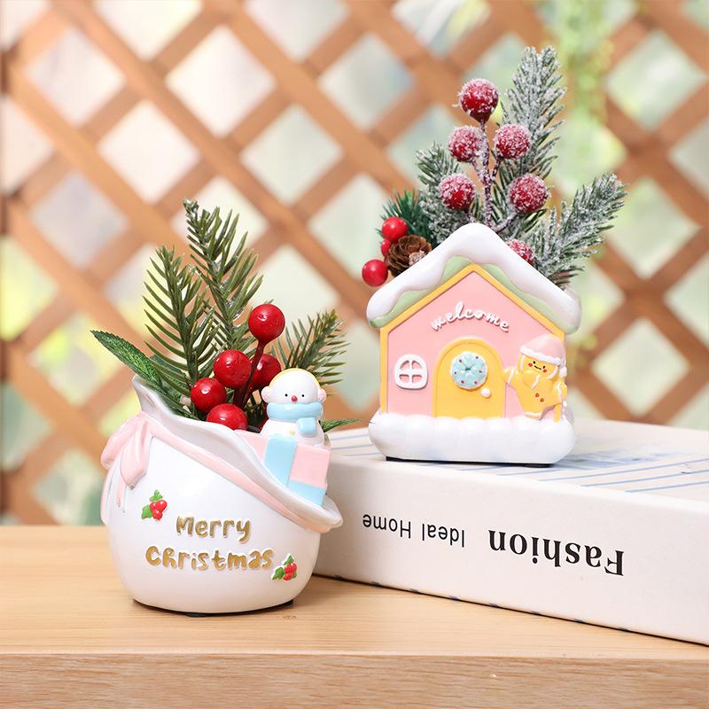 Chậu cây mọng nước Giáng Sinh resin vẽ tay, chậu mini trang trí bàn, tiểu cảnh và sân vườn (RG-205)