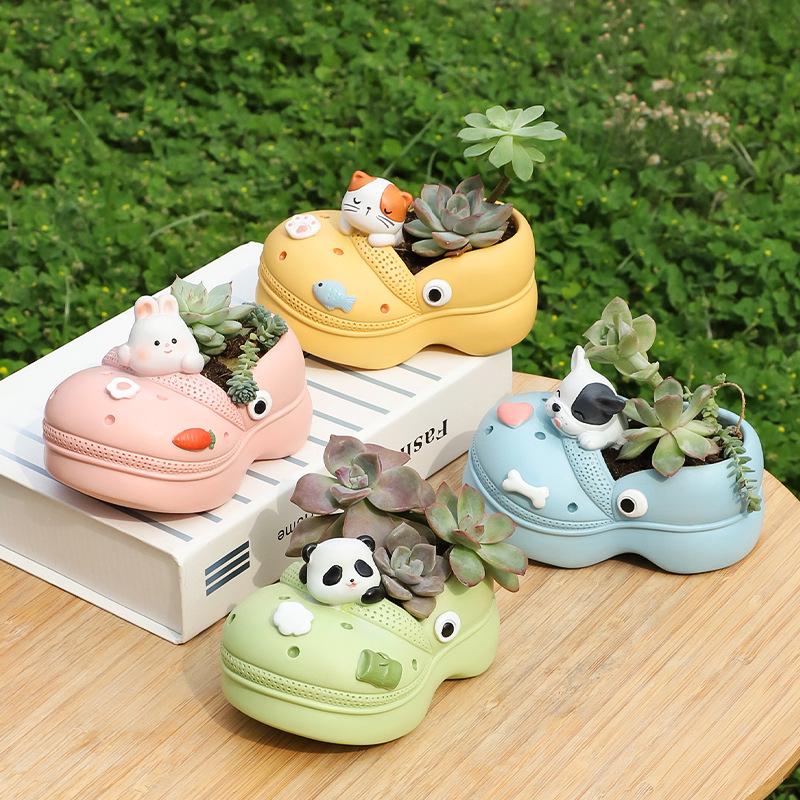 Chậu cây hình dép Crocs resin, chậu mọng nước mini, chậu để bàn trang trí vườn (RG-72)