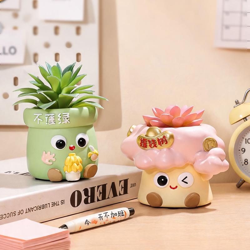 Chậu cây cảm xúc công sở resin, chậu cây mini để bàn, trang trí văn phòng và cây mọng nước (RG-100)