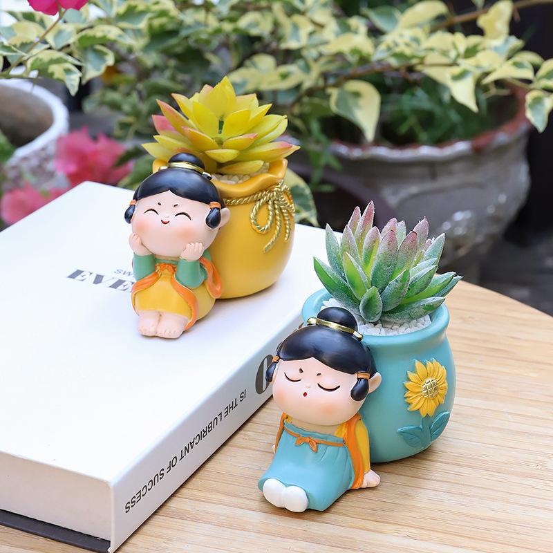 Chậu cây mọng nước hình mỹ nữ nhà Đường, chậu mini phong cách Trung Hoa, trang trí sân vườn (RG-155)
