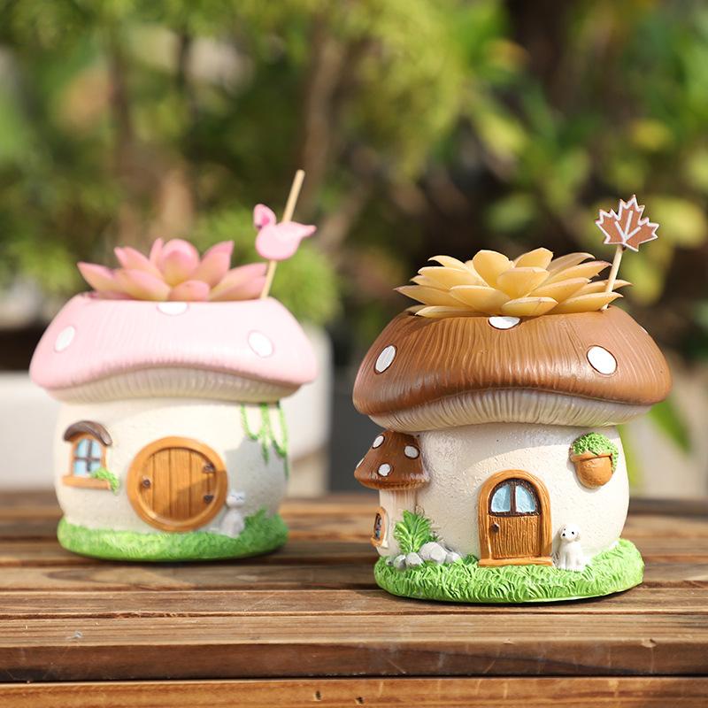 Chậu cây hình nhà nấm resin, chậu mọng nước mini, trang trí sân vườn bàn làm việc (RG-34)