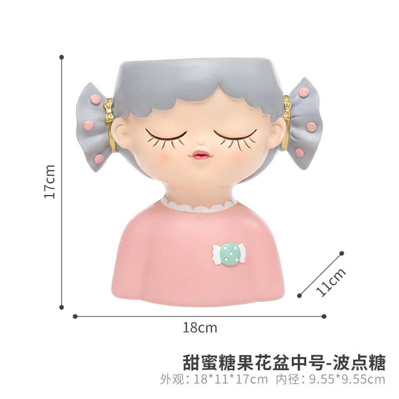 Chậu cây mọng nước hình cô gái kẹo ngọt resin, chậu mini trang trí nhà, cửa hàng và sân vườn (RG-224)