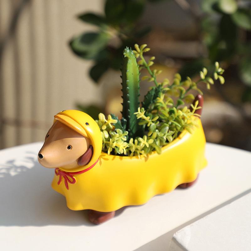 Chậu cây mọng nước hình chó Dachshund resin, chậu mini trang trí bàn, ban công sân vườn (RG-5)