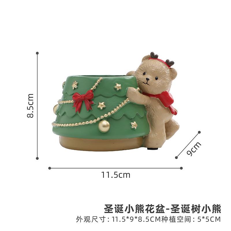 Chậu cây mọng nước hình gấu Giáng Sinh resin, chậu mini trang trí sân vườn, nhà và bàn làm việc (RG-89)