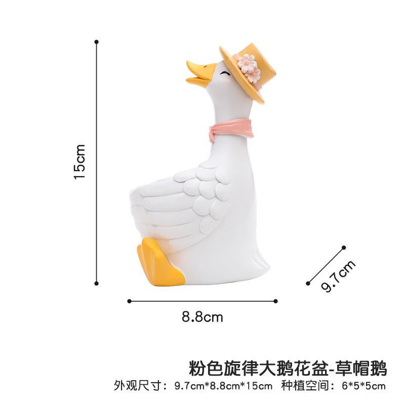 Chậu cây resin hình ngỗng trắng hoạt hình, chậu mini trang trí bàn, sân vườn (RG-19)
