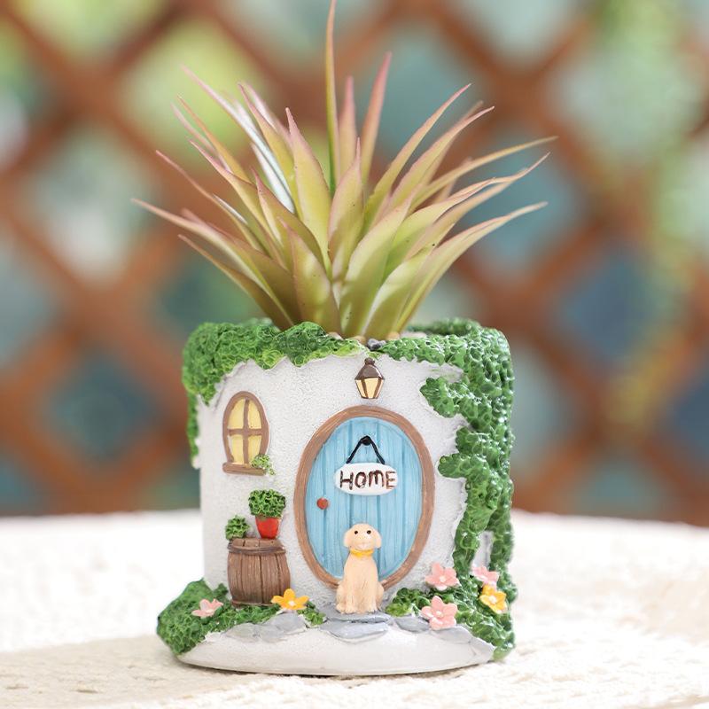 Chậu cây hình biệt thự resin, chậu mọng nước mini, trang trí sân vườn ban công và tiểu cảnh (RG-61)