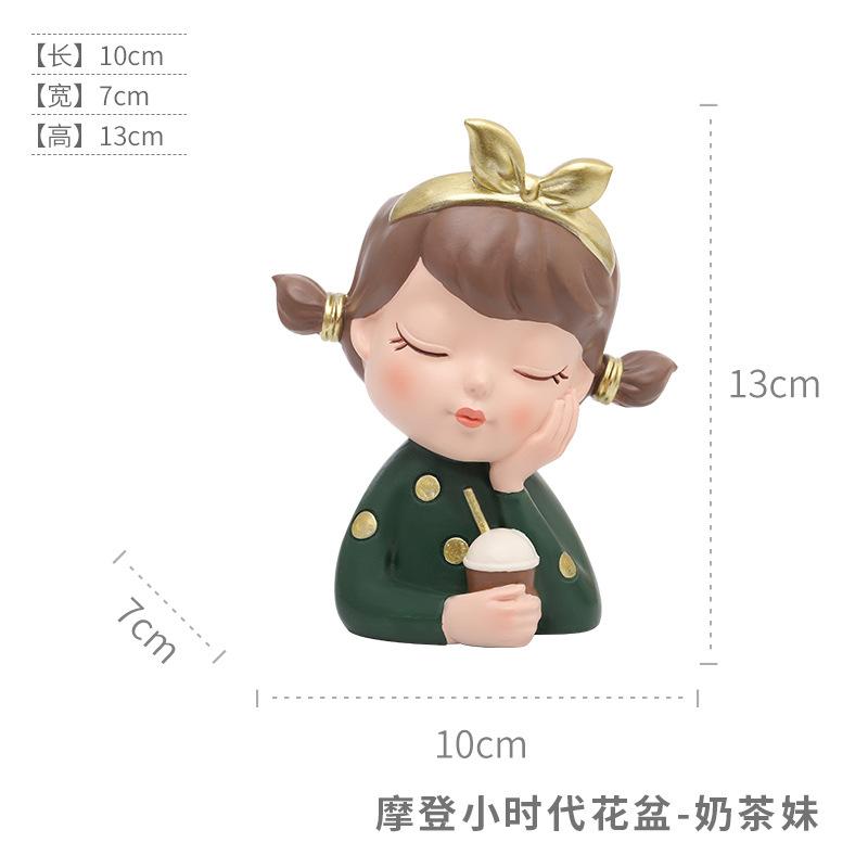 Chậu cây mọng nước hình cô gái resin phong cách châu Âu, chậu mini để bàn, trang trí cây xanh (RG-92)