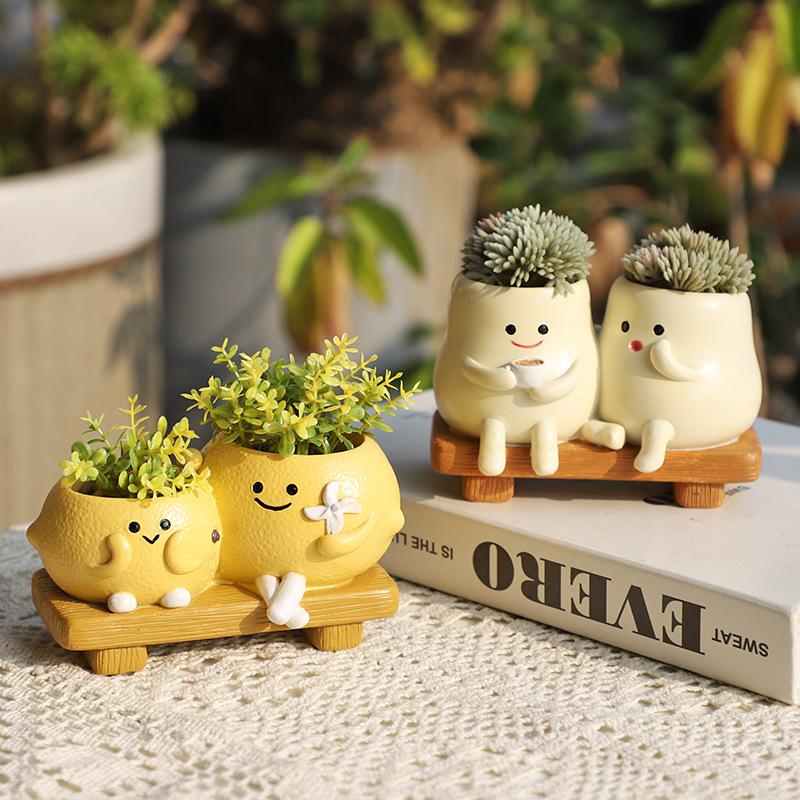 Chậu cây mọng nước resin liên thể nhiều lỗ, chậu mini hoạt hình, trang trí vườn ban công (RG-50)