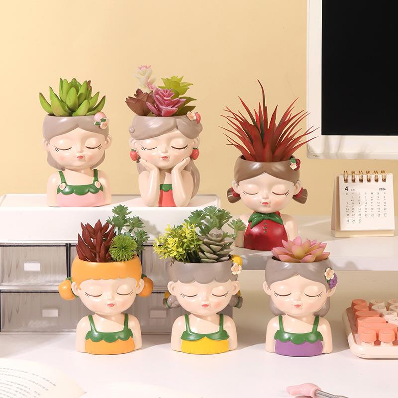 Chậu cây hình cô gái resin, chậu mọng nước mini, trang trí sân vườn, ban công và bàn làm việc (RG-238)