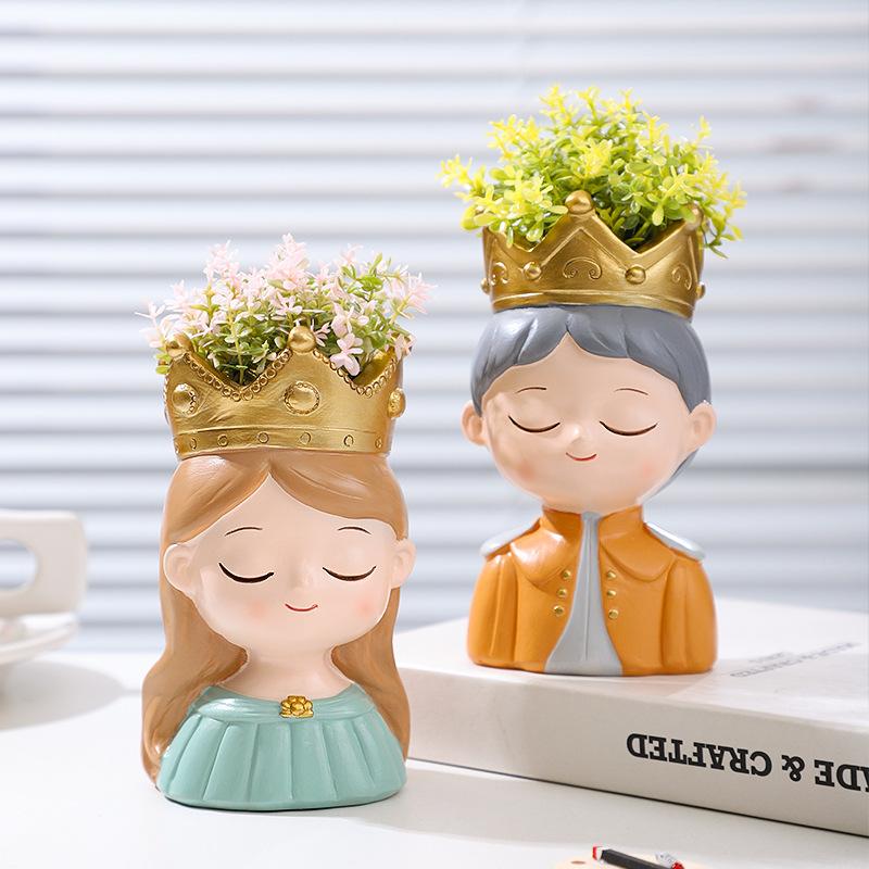 Chậu cây mọng nước hoàng tử công chúa cổ tích resin, chậu mini trang trí bàn, nhà và sân vườn (RG-114)