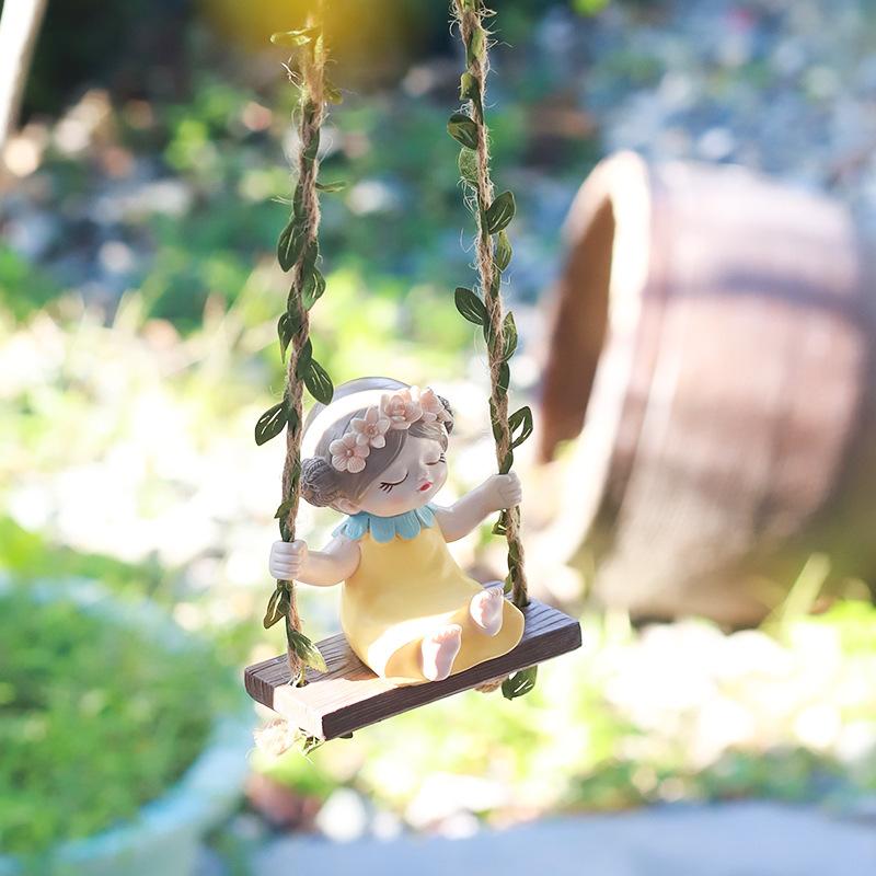 Móc treo xích đu cô gái resin, phụ kiện tiểu cảnh sân vườn, trang trí vườn và ban công (RG-234)
