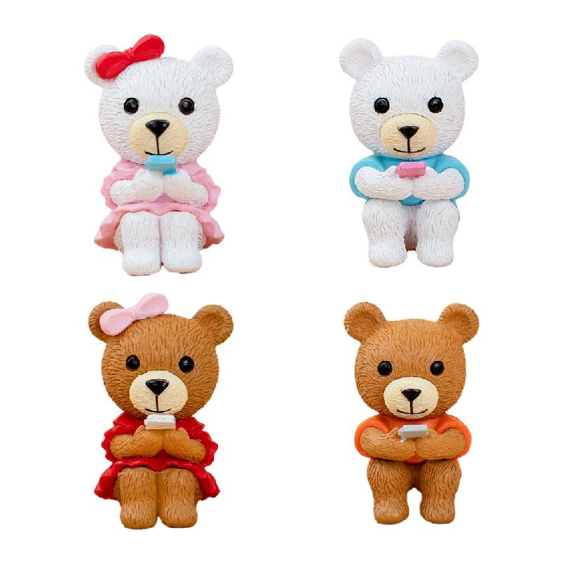 Tiểu cảnh gấu đội nơ đôi dễ thương mini trang trí xe DIY (ZC-1269)
