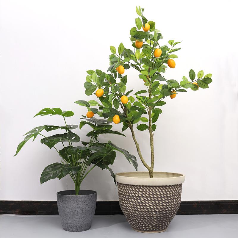 Chậu Cây Resin Chậu cây resin giả gốm cỡ lớn, chậu tròn phong cách Bắc Âu, chậu cây trang trí phòng khách (RG-141)