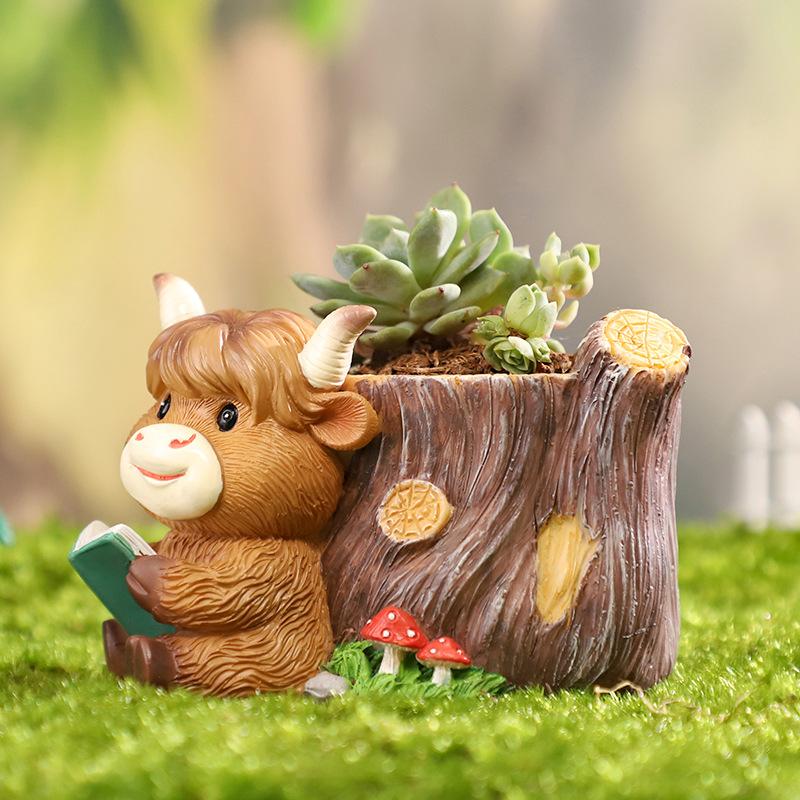 Chậu cây mọng nước hình bò con resin, chậu mini trang trí sân vườn, ban công (RG-43)